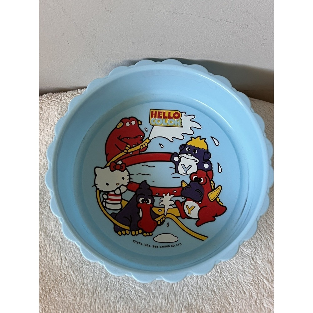 Sanrio Hello Kitty & Friends Blue Plastic Bowl 8" 1985 Japan Vintage